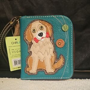 Chala Blue and Brown Dog Appliqué Wallet